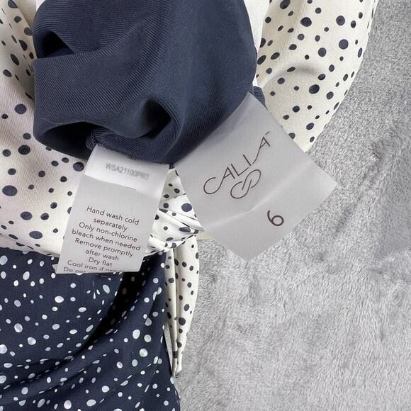 Calia Wrap Tie One Piece Swimsuit Women's 6 NWT Dotted White/Blue Summer V Neck - Picture 10 of 16